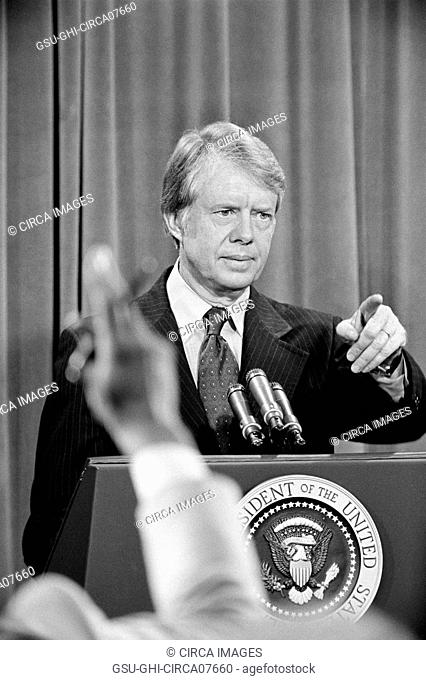 U.S. President Jimmy Carter during Press Conference announcing the Resignation of Bert Lance, Director of the Office of Management and Budget, Washington