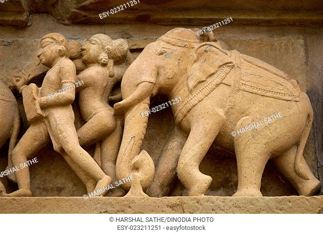 Sculptures at Laxman Temple, Khajuraho, madhya pradesh, India, Asia