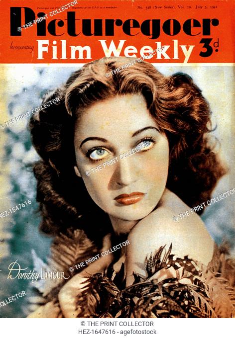 Dorothy Lamour (1914-1996), American actress, 1941. From the front cover of Picturegoer magazine (5 July 1941). Cropping restrictions are in place