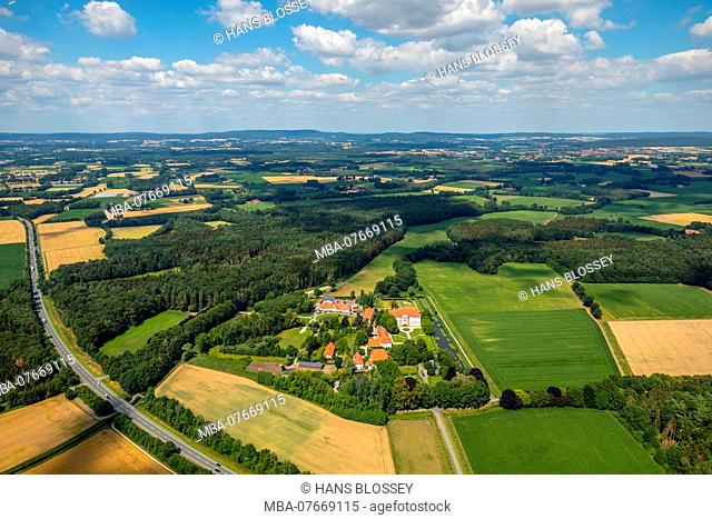 Aerial view, overview castle Harkotten, castle Harkotten Wappensaal, Schloss Harkotten von Ketteler, Schloss Harkotten Grundbesitz GmbH & Co