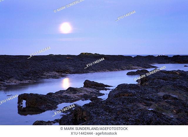 Moonrise at Doo Craigs St Andrews Fife Scotland