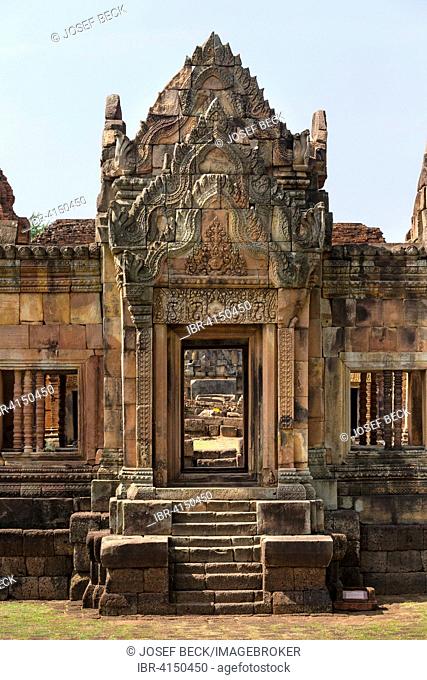 Relief on the Gopuram of the inner district, Prasat Muang Tam, Muang Tam, Khmer temple, Buri Ram, Buriram Province, Isan, Isaan, Thailand