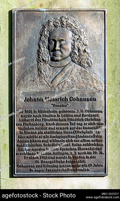 Germany, Vreden, Berkel, Westmünsterland, Münsterland, Westphalia, North Rhine-Westphalia, commemorative plaque to Johann Heinrich Cohausen