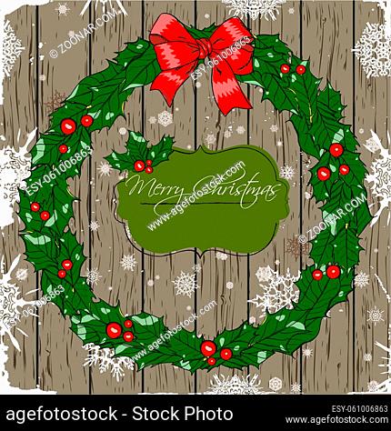 Christmas card with wreath. Vector illustration EPS 8