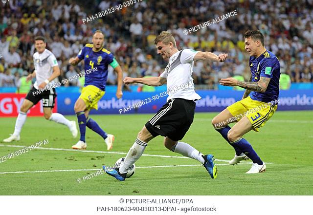 23 June 2018, Russia, Sochi, Soccer, World Cup, Germany vs Sweden, Group F, Matchday 2 of 3 at the Sochi Stadium: Timo Werner (L) from Germany