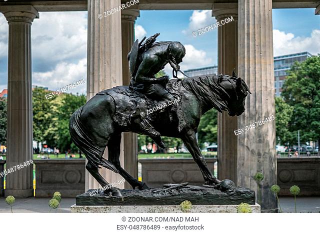 Berlin, Germany - July 06, 2017:Statue of a hun on a horse (