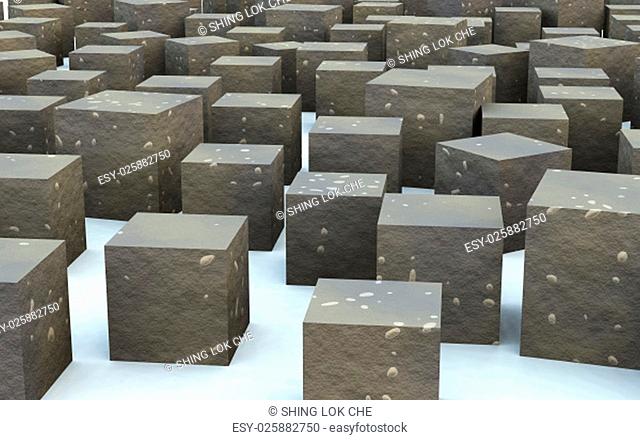 The 3d cube create by rock textures and materials