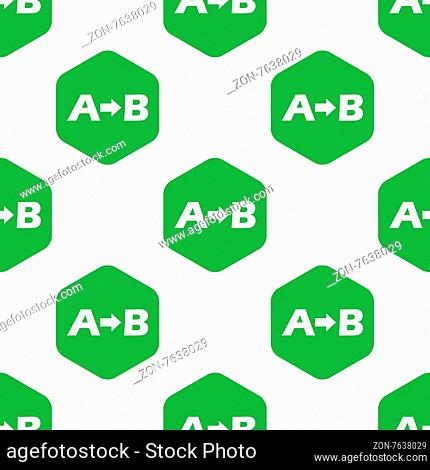 Vector letters A and B with arrow between in hexagon, repeated on white background
