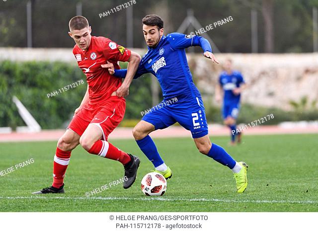 Burak Camoglu (KSC) in the duels with Marin Cavar (FC Winterthur). GES / Football / 3rd League: Test match in training camp: Karlsruher SC - FC Winterthur, 15