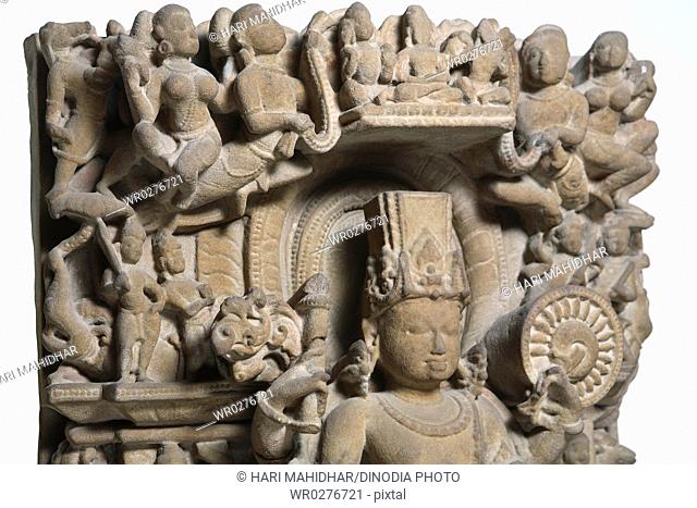Close up of upper portion of Vishnu , 10th century AD , Vaishnav cult , Kalchurian period found at Jabalpur , Madhya Pradesh , India