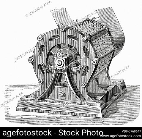Alternating current Gramme machine by Zénobe Théophile Gramme (1826-1901) Belgian electrical engineer. Inventions of the nineteenth century
