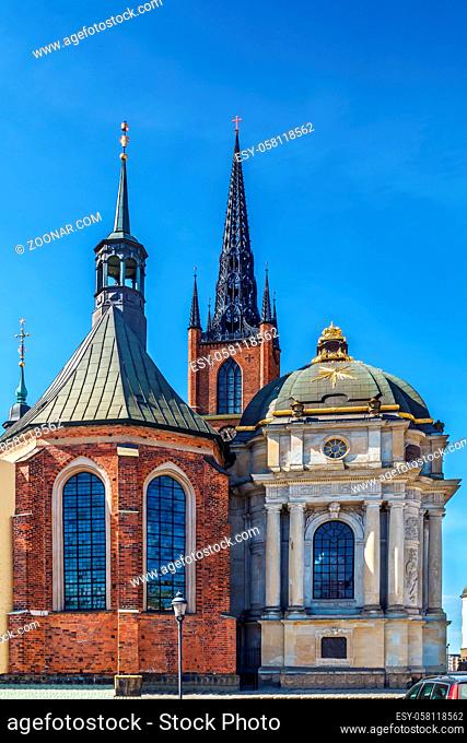 The Riddarholm Church is the burial church of the Swedish monarchs. It is located on the island of Riddarholmen. View from apse
