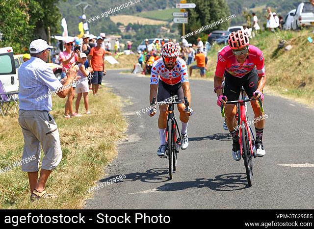 German Simon Geschke of Cofidis and Swiss Stefan Bissegger of EF Education-EasyPost pictured in action during stage sixteen of the Tour de France cycling race