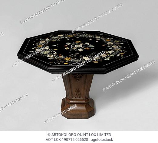 Tabletop Tabletop with inlaid representation of flowers and insects, Tabletop of black marble (touchstone), inlaid with mother-of-pearl in an ebony edge