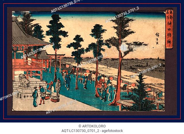 Kanda myojin, Shrine at Kanda., Ando, Hiroshige, 1797-1858, artist, [between 1844 and 1848], 1 print : woodcut, color ; 22.7 x 35.6 cm