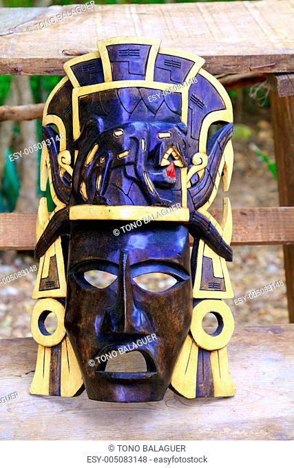 Mayan wood mask with jaguar Yucatan Mexico