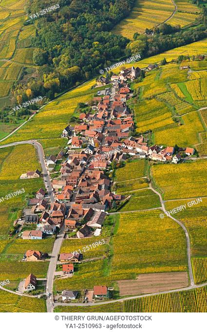France, Bas Rhin 67, Wines road, village of Itterswiller aerial view