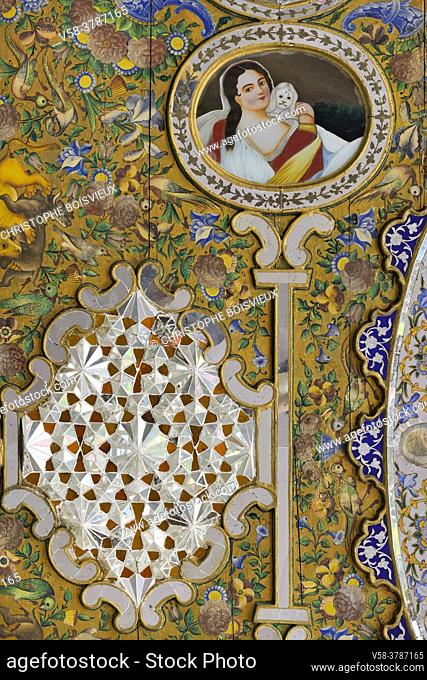Iran, Shiraz, Naranjestan garden, Qavam house (19th C), Ceiling paintings inspired by the Victorian era
