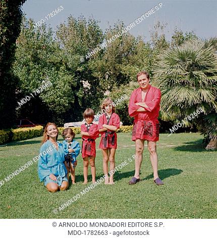 Italian actor, director and scenarist Ugo Tognazzi posing with his wife, Italian actress Franca Bettoja and his children Maria Sole