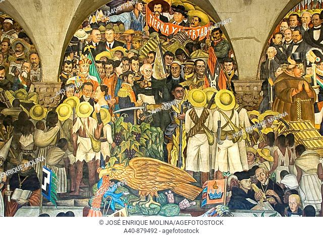 Mural painting of Diego Rivera(1886-1957) in The National Palace.Painting of Mexico history.Mexico City