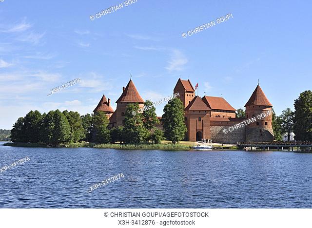 Trakai Castle on an island in Lake Galve, Lithuania, Europe