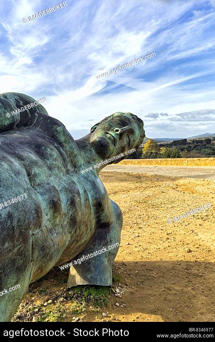Fall of Icarus, bronze sculpture by the sculptor Igor Mitoraj, monumental sculpture without arms, lying on the ground, Valley of the Temples, Agrigento, Sicily