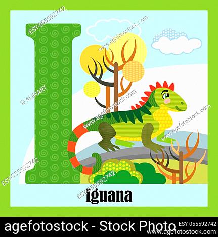 Letter i for iguana cartoon illustration Stock Photos and Images |  agefotostock