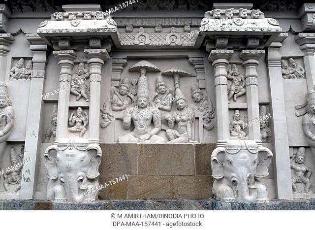 Kailasanatha temple built by Pallava king Narasimhavarman and son Mahendra eight century in Kanchipuram near Chennai ; Tamil Nadu ; India
