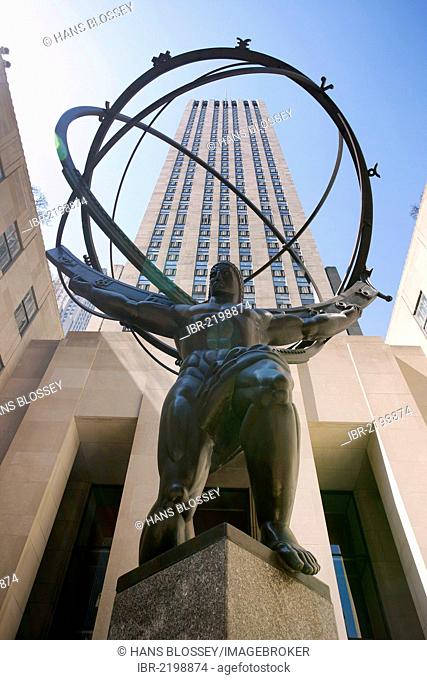 Atlas Statue, 1936, by Lee Lawrie and Rene Chambellan, Rockefeller Center, Manhattan, New York City, New York, United States, North America