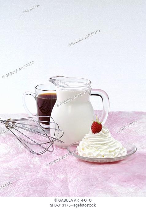 Whipped cream, liquid cream and coffee