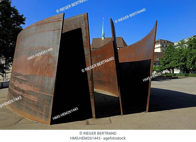 Switzerland, Basel, Intersection sculpture by the artist Richard Serra on the Theaterplatz