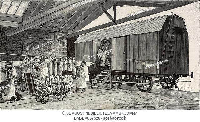 Unloading mutton from Germany, Gare du Nord, Paris, France, illustration from L'Illustration, No 2458, April 5, 1890. DeA / Veneranda Biblioteca Ambrosiana