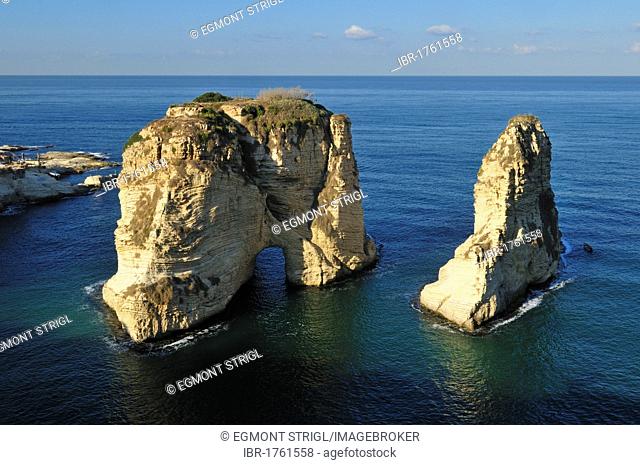 Rawsheh or Pigeon Rocks, Beirut, Beyrouth, Lebanon, Middle East, West Asia