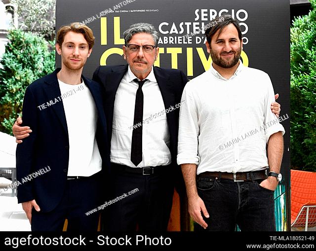Francesco Patane’, Sergio Castellitto, the director Gainluca Jodice pose for the photocall of the movie 'Il cattivo poeta' , Rome, ITALY-18-05-2021