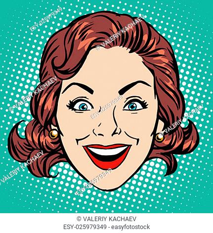 Retro Emoji smile joy woman face pop art retro style