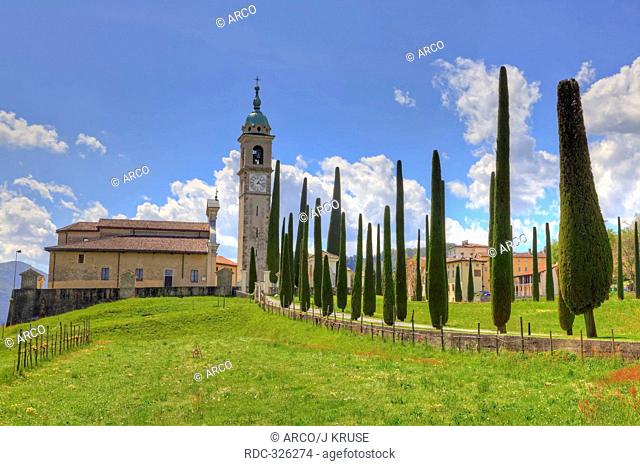 Parish church Sant' Abbondio, Montagnola, Gentilino, Collina d'Oro, Ticino, Switzerland / Cypress Avenue, Sant Abbondio