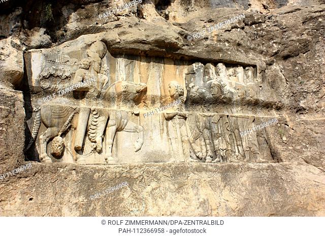 Iran - rock relief in the valley Tang e chogan, one of four rock reliefs from the Sassanidian era (about 3rd century CE)