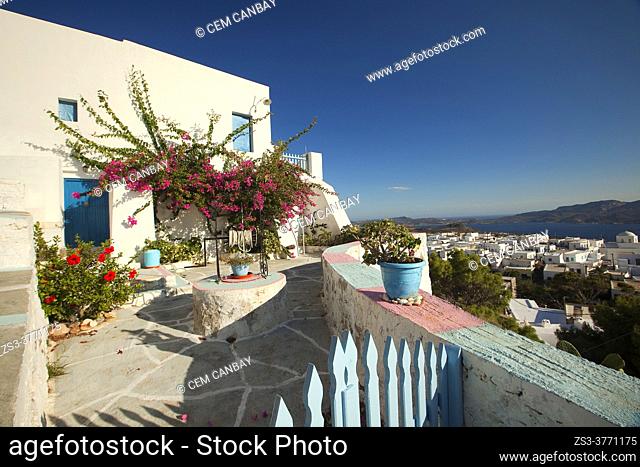 Traditional house with a veranda at Chora-Hora, Milos Island, Cyclades Islands, Greek Islands, Greece, Europe