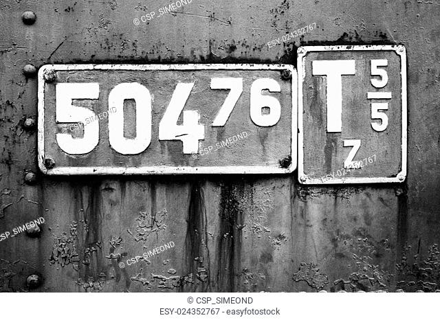 Vintage locomotive sign in black and white
