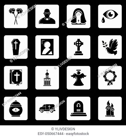 Funeral ritual service icons set. Simple illustration of 16 funeral ritual service vector icons for web