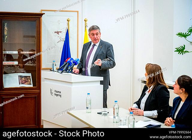 Flemish Minister President Jan Jambon pictured during a press conference regarding the agreement on the nitrogen decree by the Flemish government in Brussels