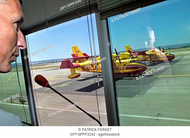 COMMAND POST AND CONTROL ROOM OF THE EMERGENCY SERVICES' FIRE-FIGHTING TANKER PLANE BASE, MARIGNANE 13, FRANCE