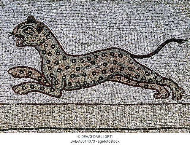 Mosaic depicting a running leopard, from Jieh, the old Porphyrion, Lebanon. Byzantine Civilization, 5th-6th Century