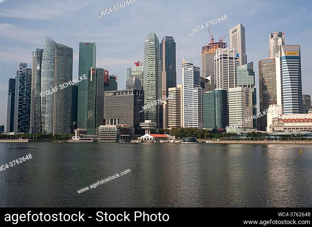 Singapore, Republic of Singapore, Asia - The city skyline with its modern skyscrapers of the central business and financial district at Marina Bay during the...