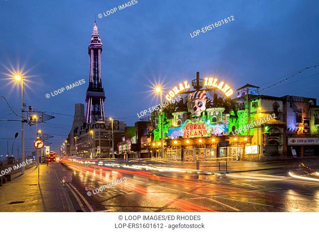 Blackpool Tower and The Golden Mile at night