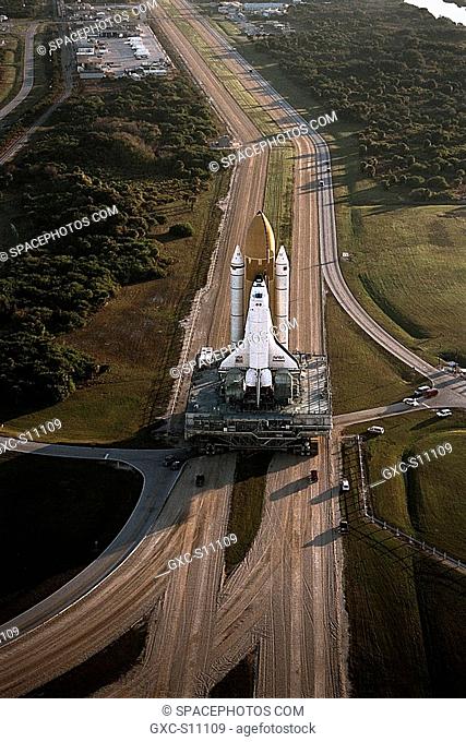 12/19/1997 -- The Space Shuttle Endeavour rolls out to Launch Pad 39A, the destination of its 3.4-mile journey from the Vehicle Assembly Building