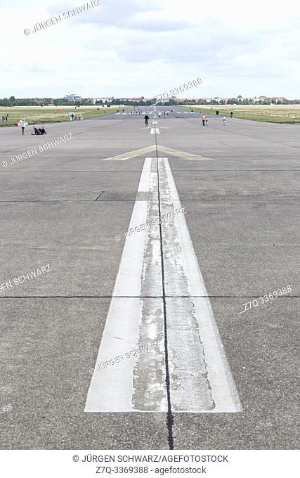 Runway, Tempelhof Airport with airplane, Berlin, Germany