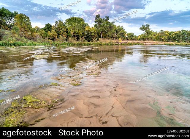 late summer or early fall dusk over shallow Dismal River at Nebraska National Forest