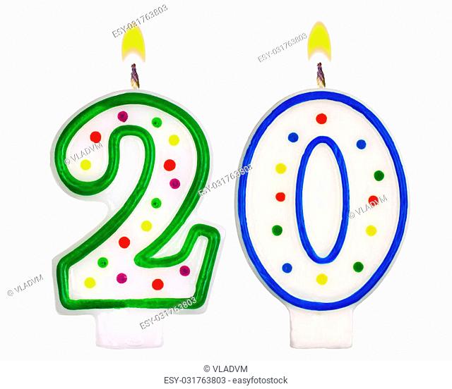 Birthday candles number twenty isolated on white background