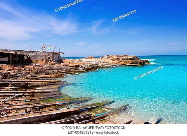 Es Calo port in Formentera with aqua water at Balearic Islands